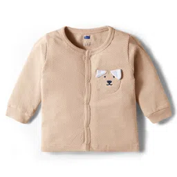 Simply Popcorn Knit Full Sleeves Night Suit with Bear Applique - Peach image 3