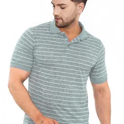 Bishop Cotton Men Striped Polo Collar T-shirt-image-66