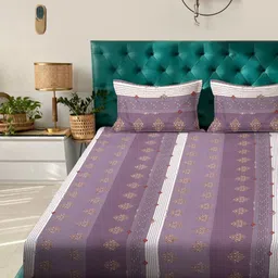 KLOTTHE Purple Floral Printed 300 TC Bedsheets Cotton King Bedsheet Set 2.5 m x 2.25 m-image-93