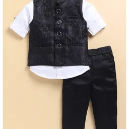 LITTLE COLLARS Jacquard Full Sleeves Geometric Designed 4 Piece Party Suit Set - Black image 5