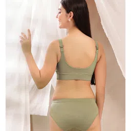 Zelena 92% Cotton 8% Lycra Knit Solid Adjustable Strap Maternity Bra With Front Open Nursing Access - Medium Green image 5