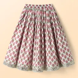 Babyhug 100% Cotton Half Sleeves Floral Cambric Printed Flared Lehenga & Choli Set With Dupatta - Pink & White image 5