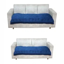 Fashion Throw Teal Blue 2 Pieces Self Design 5 Seater Velvet Sofa Covers-picture-13