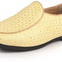 fausto Embroidery Sequin Ethnic Slip On Round Toe Juttis for Wedding|Sherwani Mojaris For Men image 2