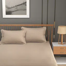 BELVOSTUM Beige Striped Bedsheet with 2 Pillow Covers image 5