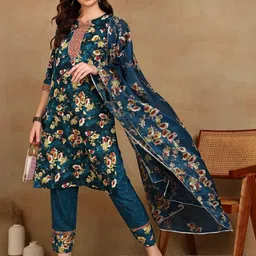 AARAGANA Women Floral Printed Kurta with Trousers & With Dupatta-image-12