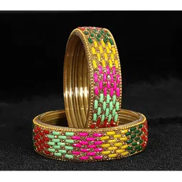 ZULKA Set of 2 Golden Zircon Diamond Beaded Glass Bangles image 4