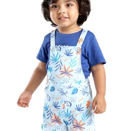 Babyoye 100% Cotton Knit With Eco Jiva Finish Dungaree with Half Sleeves T-Shirt Leaf Print - Multicolour image 1
