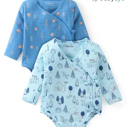 Babyoye Cotton Woven Full Sleeves Onesies with Nut & Animal PrintPack of 2 - Blue-picture-25