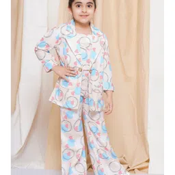 AJ Dezines Cotton Three Fourth Sleeves Heart Printed Coordinatting Top Pant & Jacket Set - Ferozi Blue-picture-19