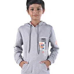 3PIN Cotton Full Sleeves Basketball Theme Printed Hooded Sweatshirt - Grey Melange-image-26
