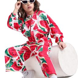 ollington st. Ollington St.Knit Full Sleeves Winter Wear Watermelon Printed Mandarin Collared Sweatshirt & Track Pant Set - Red & White-picture-45