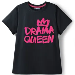Pine Kids Cotton Knit Half Sleeves Oversized T-Shirts with Text Print - Black-picture-12