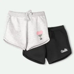 Ariel Cotton Knit Pack Of 2 Heart & Smile Text Printed Shorts - Grey & Black-picture-14