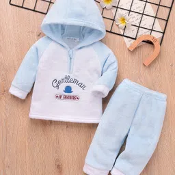 Mark & Mia Full Raglan Sleeves Winter Wear Hooded Night Suit With Text Embroidery - Light Blue-picture-26