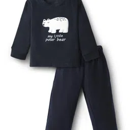 Kanvin Fleece Knit Full Sleeves Winter Night Suit Anti Pilling with Polar Bear Patch - Black-picture-21