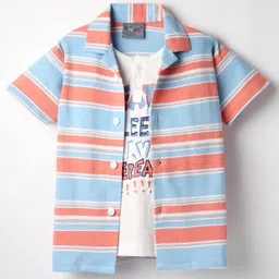 Dapper Dudes Full Sleeves Striped Shirt With Attached Tee - Blue-picture-29