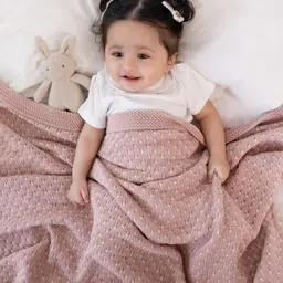 haus & kinder 100% Cotton Knitted AC Blanket with a Toy for Baby Baby Blossom - Baby Pink-picture-24