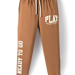 Evimo Single Jersey Knit Full Length Lounge Pant With Text Print - Brown-picture-16