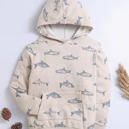 Nino Bambino Organic Cotton Knit Full Sleeves Shark Printed Light Winter Hoodie - Grey-picture-19