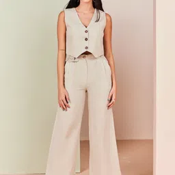 Sage by Mala Lapel Collar Linen Blazer and Waistcoat With Skirt image 1