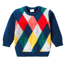 Babyhug Knitted Full Sleeves Sweater Set Argyle Design - Navy Blue image 2