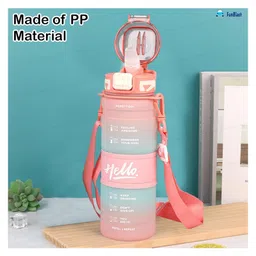 FunBlast Sports Water Bottle with Handle, Adjustable Strap & Time Marker Pink - 1000 ml image 2