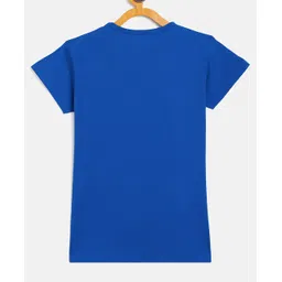 Fort Divine Cotton Lycra Knit Half Sleeves Polka Dots & Fashion Paris text Printed Tee - Royal Blue image 3