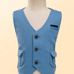 Rikidoos Full Sleeves Checked 3 Piece Suit Set With Bow - Light Blue & White image 2