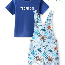 Babyoye 100% Cotton Knit With Eco Jiva Finish Dungaree with Half Sleeves T-Shirt Leaf Print - Multicolour image 3