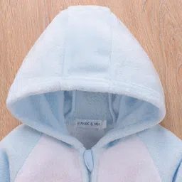 Mark & Mia Full Raglan Sleeves Winter Wear Hooded Night Suit With Text Embroidery - Light Blue image 3