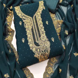 Lilots Floral Embroidered Zari Unstitched Dress Material-image-19