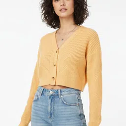 glitchez Self Striped Crop Oversized Cardigan-picture-31