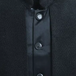 Fourfolds Jacquard Woven Full Sleeves Solid Sherwani With Abstract Embroidered Attached Jacket & Trousers Set - Navy Blue image 5