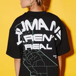 Bonkers Corner Women Humans Aren't Real Printed Oversized Cotton Casual T-shirt-picture-20
