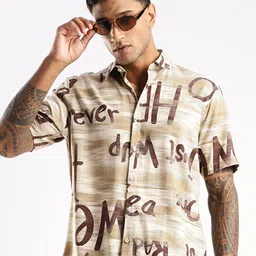BS BLUE SQUAD Men India Slim Tailored Fit Typography Printed Spread Collar Casual Shirt-picture-31