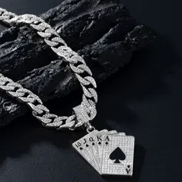 KRENOZ Sliver-Plated Stone-Studded Pendant With Chain image 5