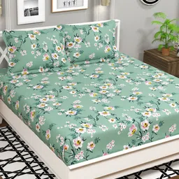bsb home Green & Pink Floral Printed144 TC Queen Bedsheet with 2 Pillow Covers-picture-32