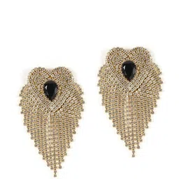 StyleCast Gold-Plated Rhinestone Studded Heart Shaped Tasselled Drop Earrings image 5