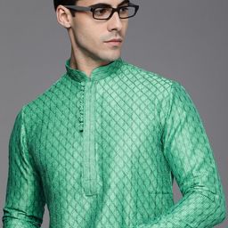 Manyavar Men Green Ethnic Woven Design Kurta with Churidar-picture-20