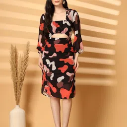 aayu Printed Cut-Outs Detail Georgette Bodycon Dress-image-27