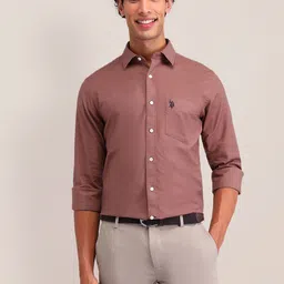 U.S. Polo Assn. Men Spread Collar Solid Cotton Tailored Fit Casual Shirt-picture-32