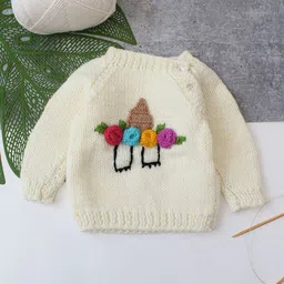 Woonie Unisex Kids Floral Pullover with Applique Detail-image-8