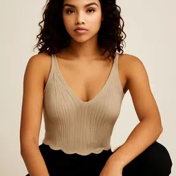 sollobell Self Design V-Neck Crop Top image 2