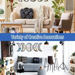 GloShvi 5 Pieces Moon Phase Acrylic Mirror & Beige Pine Wood Mdf Base Set image 3