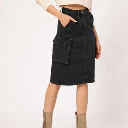 DressBerry City Chic Back Slit Cargo-Style Denim Skirt-picture-24