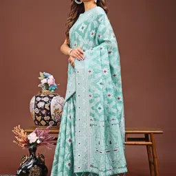 DIVASTRI Woven Design Zari Linen Blend Designer Saree image 3