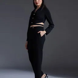 20Dresses Lapel Collar Crop Top with High Waist Pants image 4