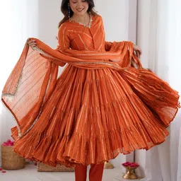 CANIZZARO Women Striped Tiered Sequinned Kurta with Trousers & With Dupatta image 4