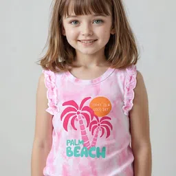 Babyhug Cotton Knit Tie & Dye Sleeveless Top with Beach Print - White & Pink-picture-23